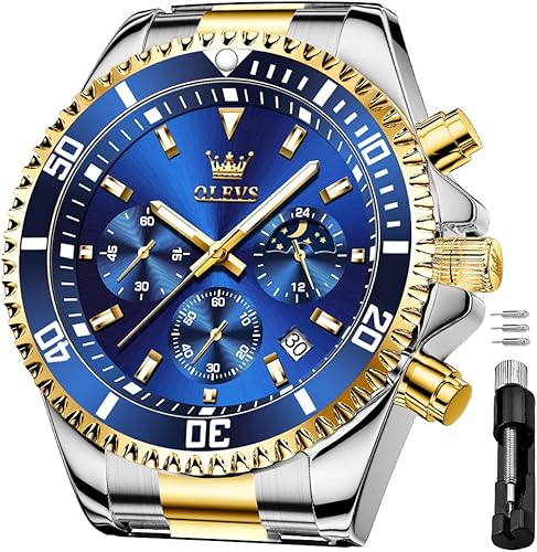 OLEVS Relojes impermeables para hombre, de acero inoxidable, con cronógrafo, de lujo, color blanco, luminoso, de gran cara, analógico, de cuarzo,