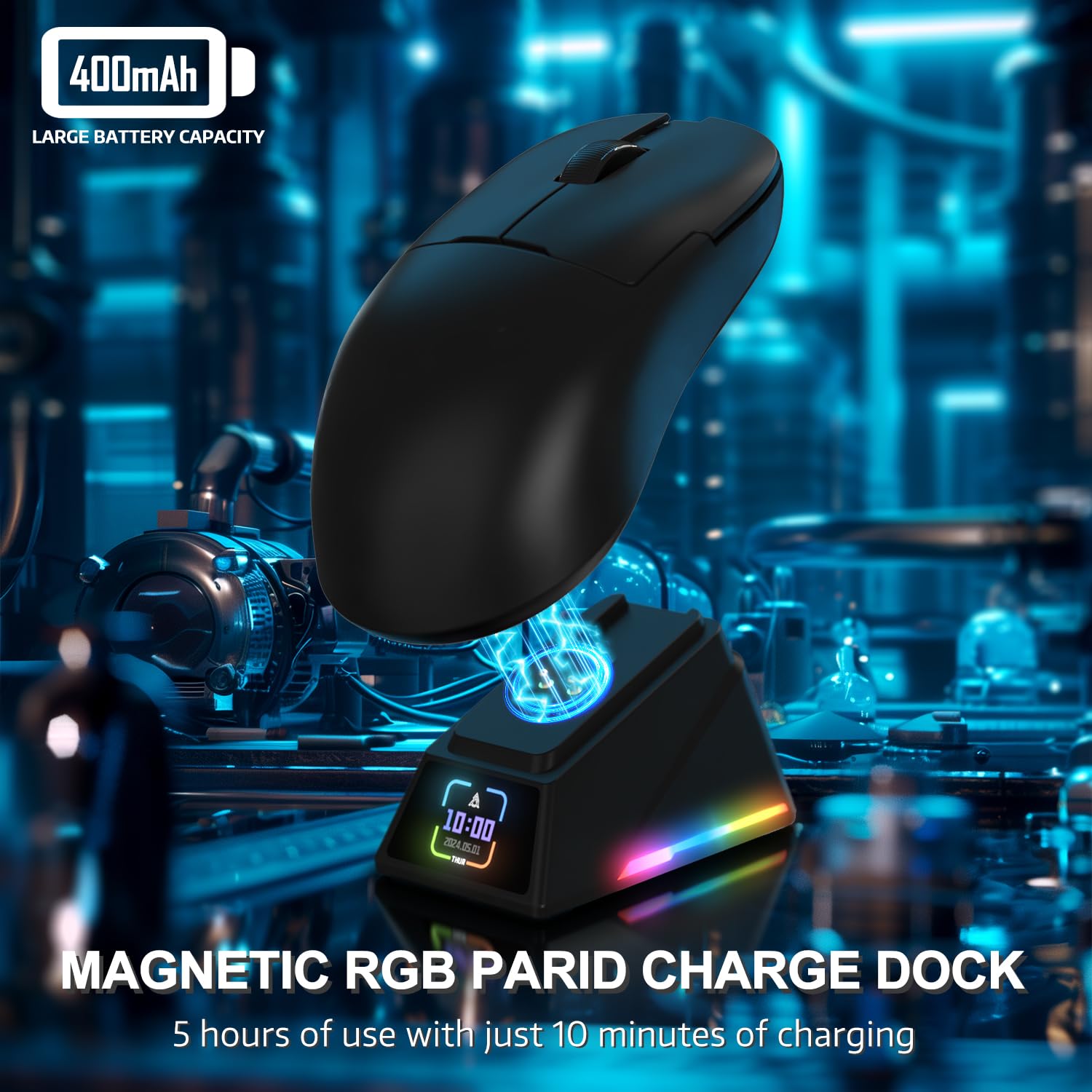 AJAZZ AJ159 APEX 8K Bezprzewodowa Mysz do Gier, Magnetyczna Stacja ładująca z Ekranem, Czujnik Pixart PAW3950, do 42K DPI, 56g Ultralight, HUANO Switch 100M kliknięć,Tri-Mode Mice,do PC/MAC (Czarny)