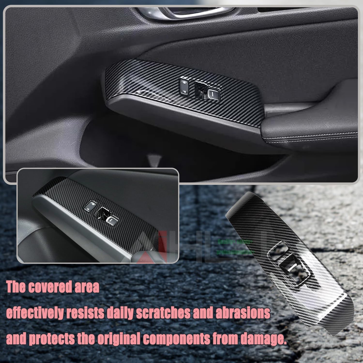 AJHLJ® Carbon Fiber Window Control Panel Trim for Honda Civic 2022-2026 | Door Armrest Cover | Interior Accessories Anti-Scratch Decorative Frame (Carbon Fiber Black)