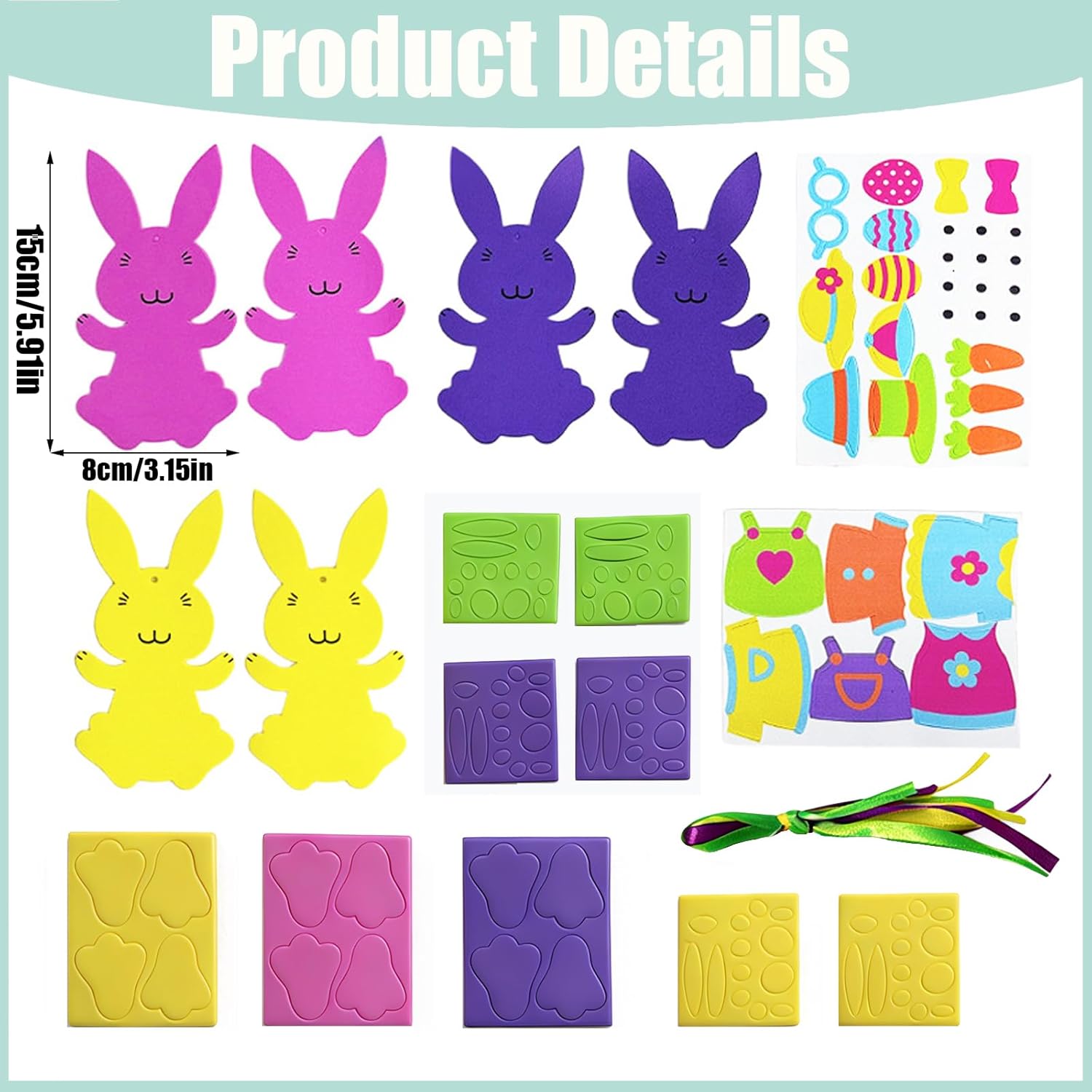DvBCNMe Easter Craft Set, Craft Set Easter with Felt Easter Rabbits, Creative Easter Crafts for Family Activities, Spring Decoration with EVA Foam Accessories