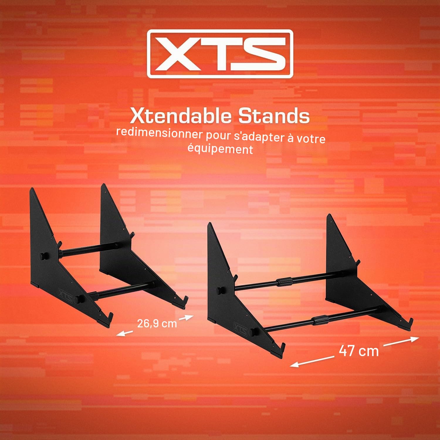 Analog Cases XTS Stand : Support de Bureau Professionnel à 2 Niveaux (équipement de Studio en tôle 100% Solide, Largeur réglable de 27 à 47 cm, Support DJ avec ergonomie améliorée)