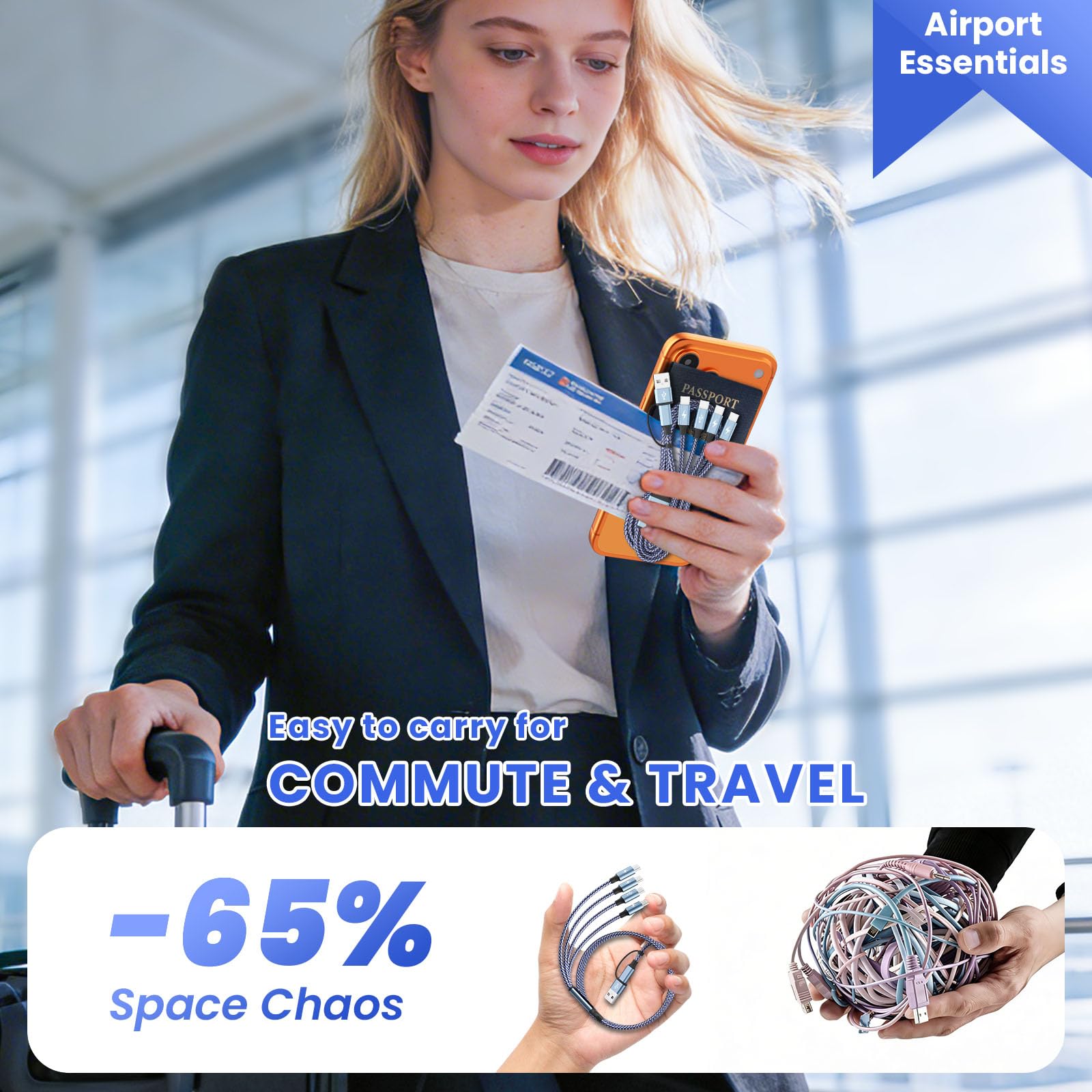 Cavo di ricarica multiplo 4 in 2, cavo intrecciato da USB C a USB C con 4 cavi di tipo C, cavo di ricarica per telefono essenziale per viaggi e vacanze, per iPhone 17/16/15, Galaxy, Android