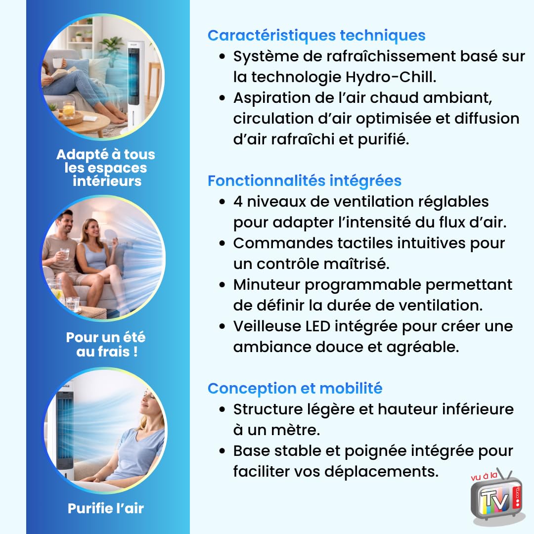 VENTEO - Rafraichisseur d'Air Colonne | Ventilateur Portable | Climatiseur mobile pour Intérieur | Oscillant 170° | Réservoir Grande Autonomie | Air Frais Purifié | Silencieux pour Chambre Salon