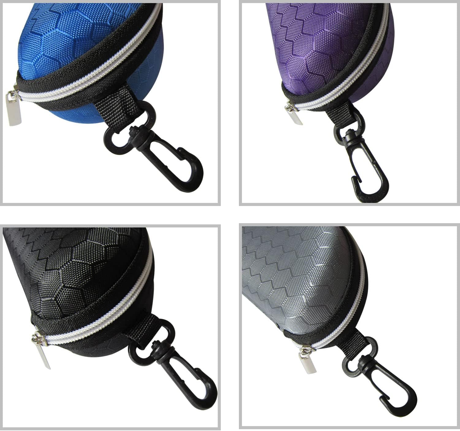 5 Pack Hard Shell Sunglasses Cases with Zipper Honeycomb Waterproof Eyeglasses Case Hard Shell with Carabiner for Men and Women Purple Red Gray Black Blue Eyeglasses Case Bulk - Image 7