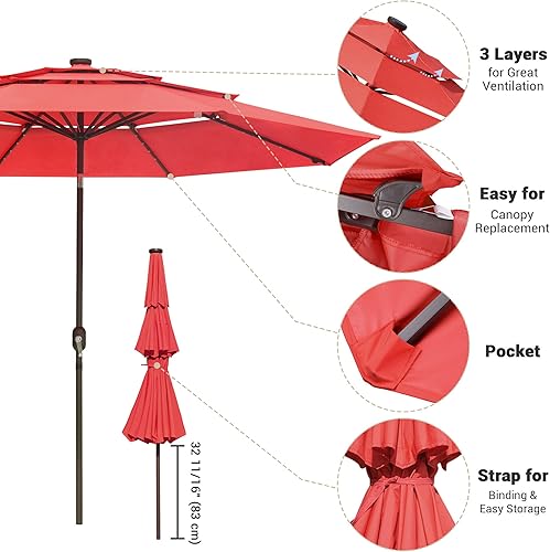 Miniatura 61 de Yescom Outdoor Solar Powered LED Patio Umbrella with Crank Tilt for Garden Backyard Deck Table Market Poolside Party Event 2-Beige,3-Negro