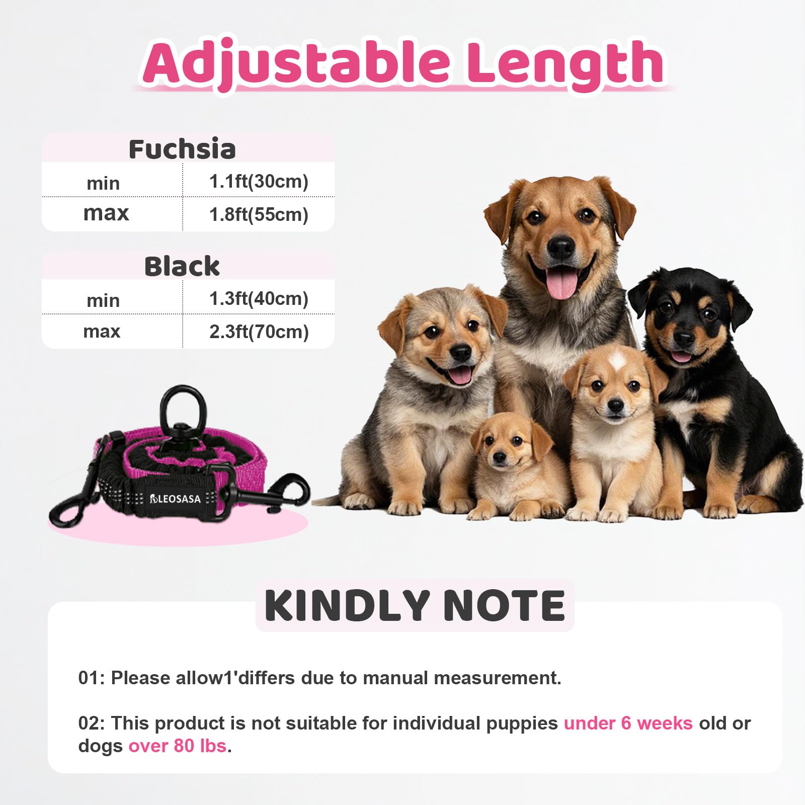 LEOSASA Double Dog Leash, 360°Swivel Tangle Free Splitter Attachment, 2 Dogs Multi-Functional Leashes - Image 2
