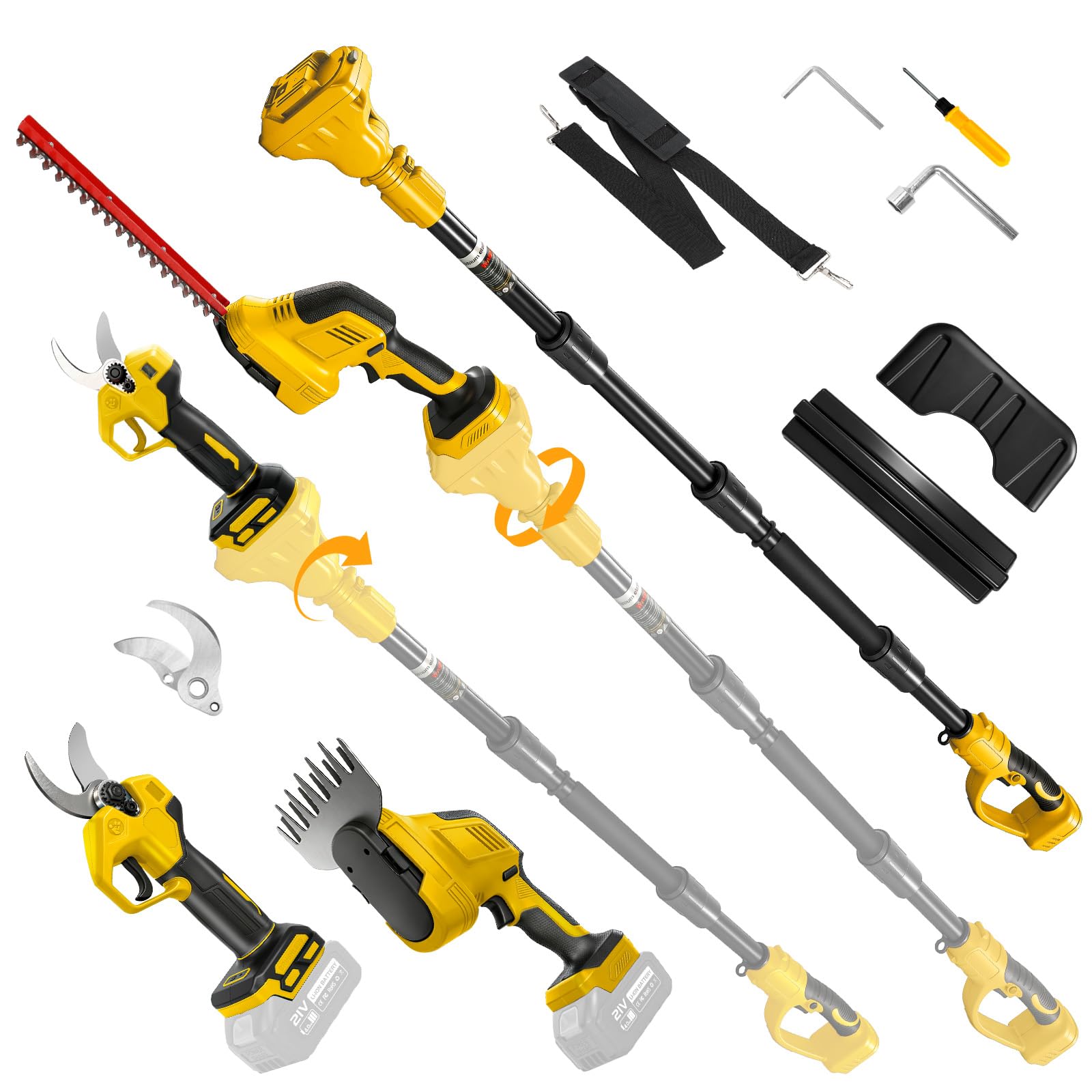 Roadtime Cortasetos telescópico 6 en 1 para DeWalt 20 V (sin batería) | varilla giratoria, motor sin escobillas para tijeras de césped, cortador de ramas para jardín, árboles