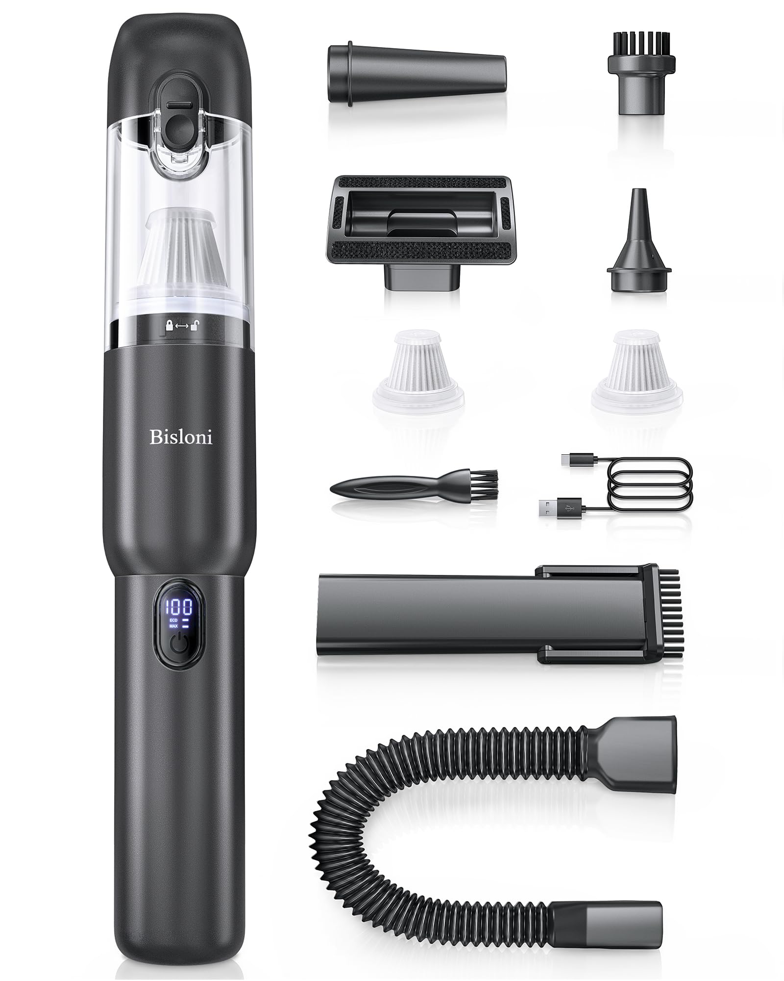 Car Vacuum 4-in-1 Small Handheld Vacuum w/ 20000Pa Suction, Cordless Hand Held Vacuum Rechargeable w/ Power Display, Portable Cordless Mini Car Vacuum with Led Light for Car Home Office Desk Keyboard