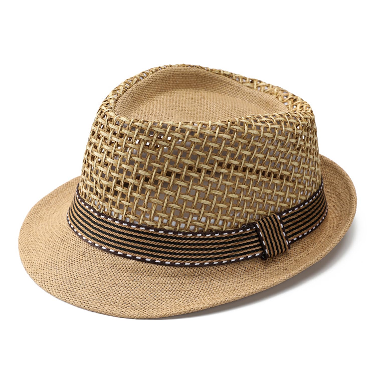 Moonlove Sombrero de paja unisex Trilby para hombres y mujeres, sombrero de sombrero de verano para la playa, sombrero de sol, sombrero de jazz plegable, sombrero clásico de bolos de malla transpirable,
