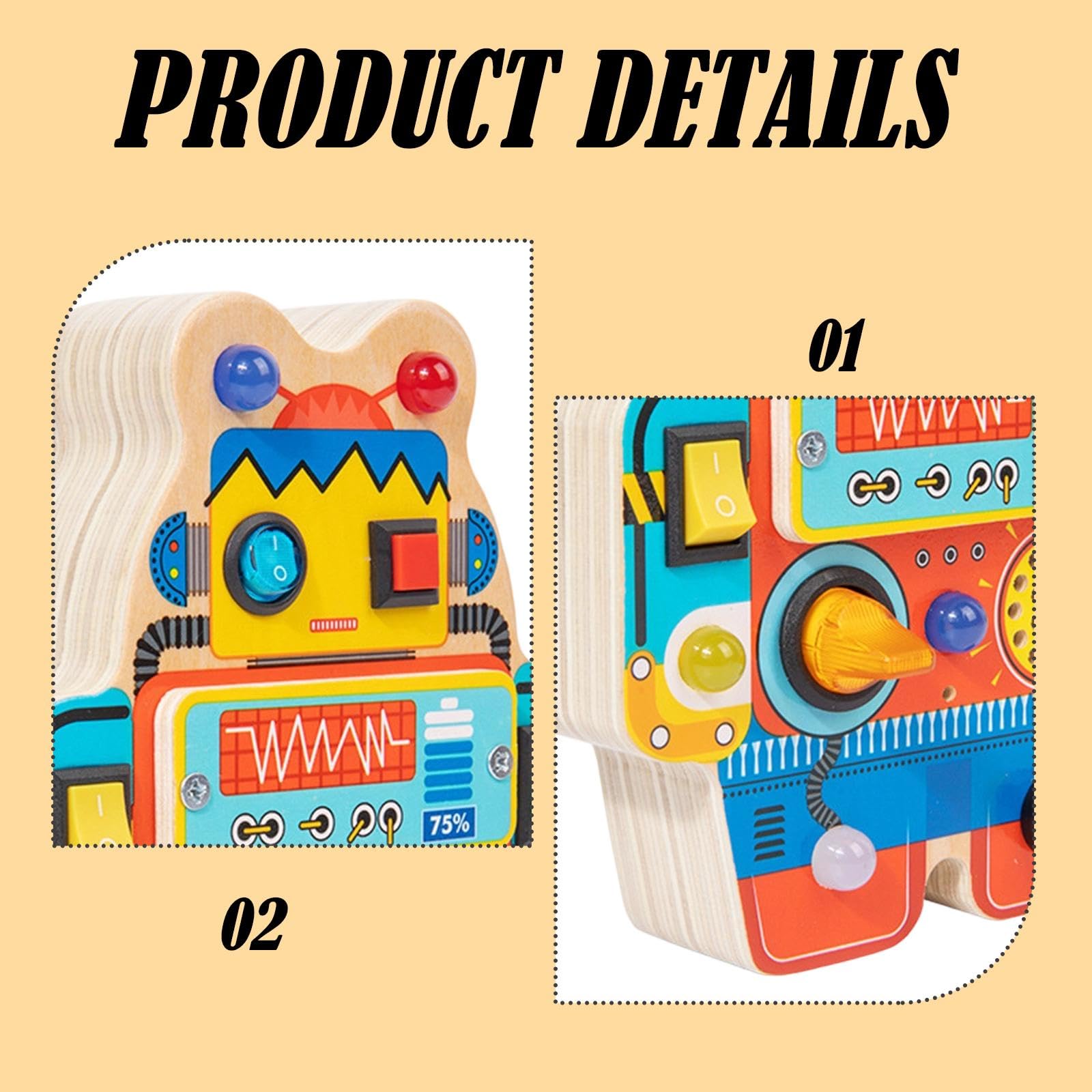 Tablero de Actividades de Juguete con Interruptor, Tablero Sensorial de Madera, Control, Desarrollo de La Motricidad Fina, Apto para Niño