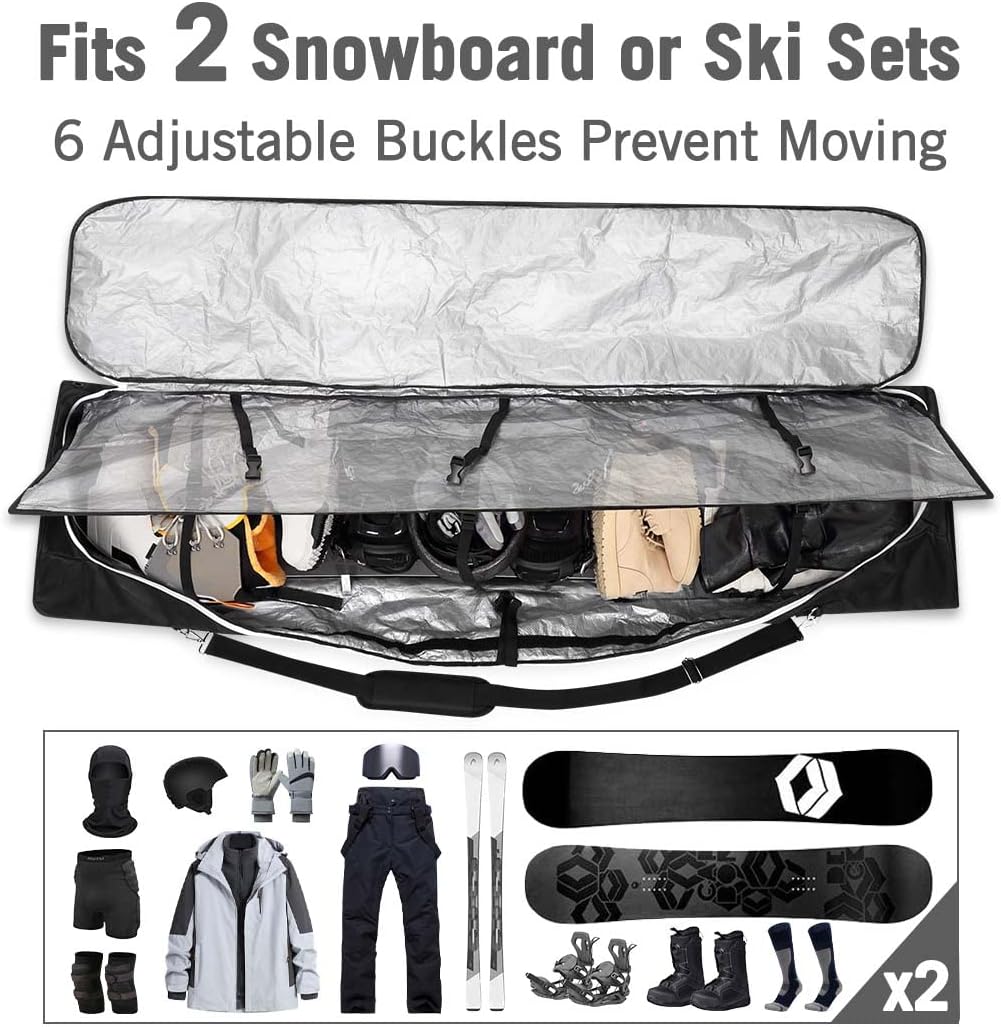Affordura Snowboard Bag Fits 2-Piece Ski and Boot Bag Padded Ski Bag, 165cm Ski Bags and Boot Bags Waterproof Snowboard Bag for Air Travel with Removable Strap, Ski Travel Bags for Flying (White) : Sports & Outdoors