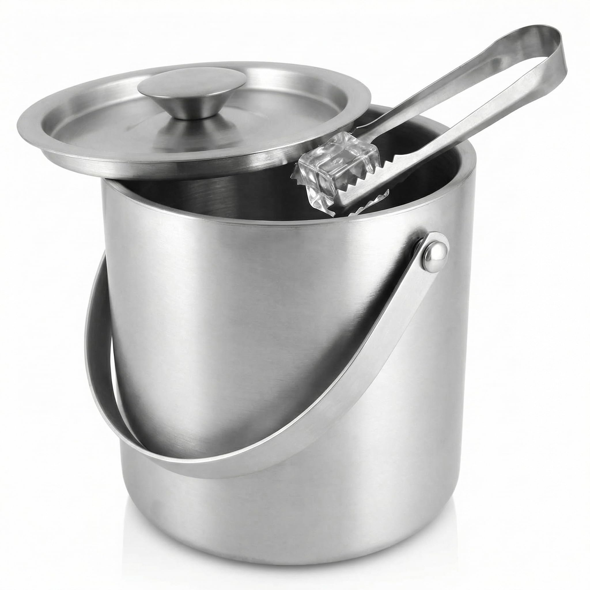 QWORK® Secchiello per Ghiaccio da 3 Litri in Acciaio Inossidabile 304 con Doppia Parete, Coperchio e pinze per Ghiaccio, Ideale per Bar Domestici, Feste e Servizio Cocktail