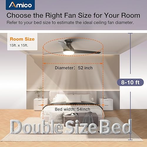 Miniatura 15 de Amico Ventiladores de techo con luces, perfil bajo, control remoto, montaje empotrado, reversible, 3CCT, regulable, silencioso, para dormitorio, uso