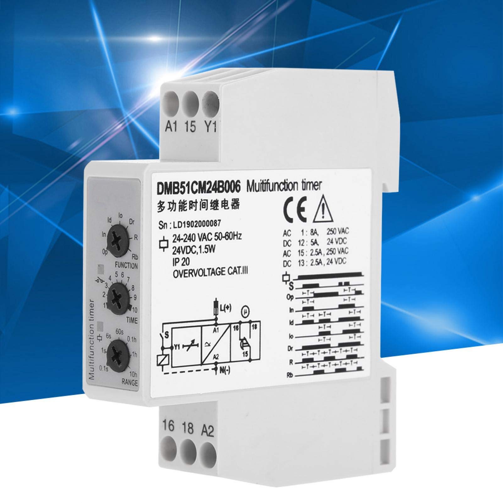 DC 24V & AC 24-240V Zeitrelais Mehrspannungszeitrelais Verzögerung Ausschalten mit 7 Funktionsmöglichkeiten Verzögerungszeitrelaisschalter