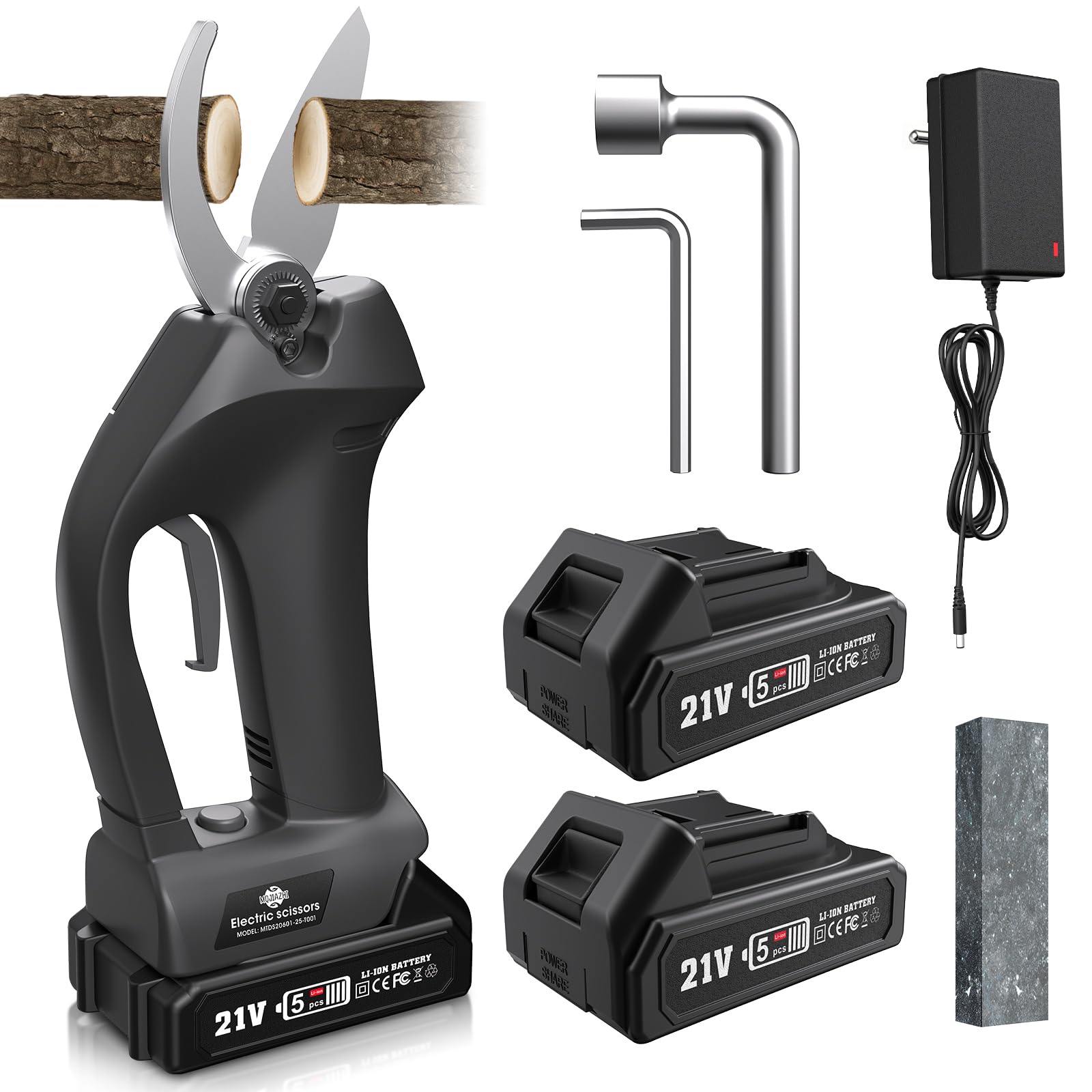 Akku Astschere, 40mm Elektrische Gartenschere mit 2 Akku 1300mAh, 900W Bürstenloser Motor, Doppelte Sicherheitsverriegelung, für Garten, Zweige, Sträucher, Stämme