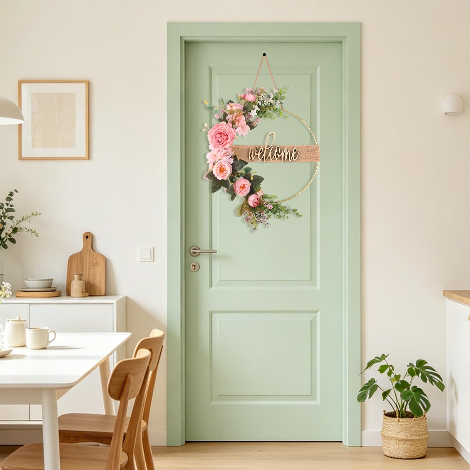Vaskula Couronne de Porte Décorative Pivoine 40CM Couronne de Fleurs Artificielles Guirlande de Bienvenue pour Portes Salons Chambres à Coucher Murs