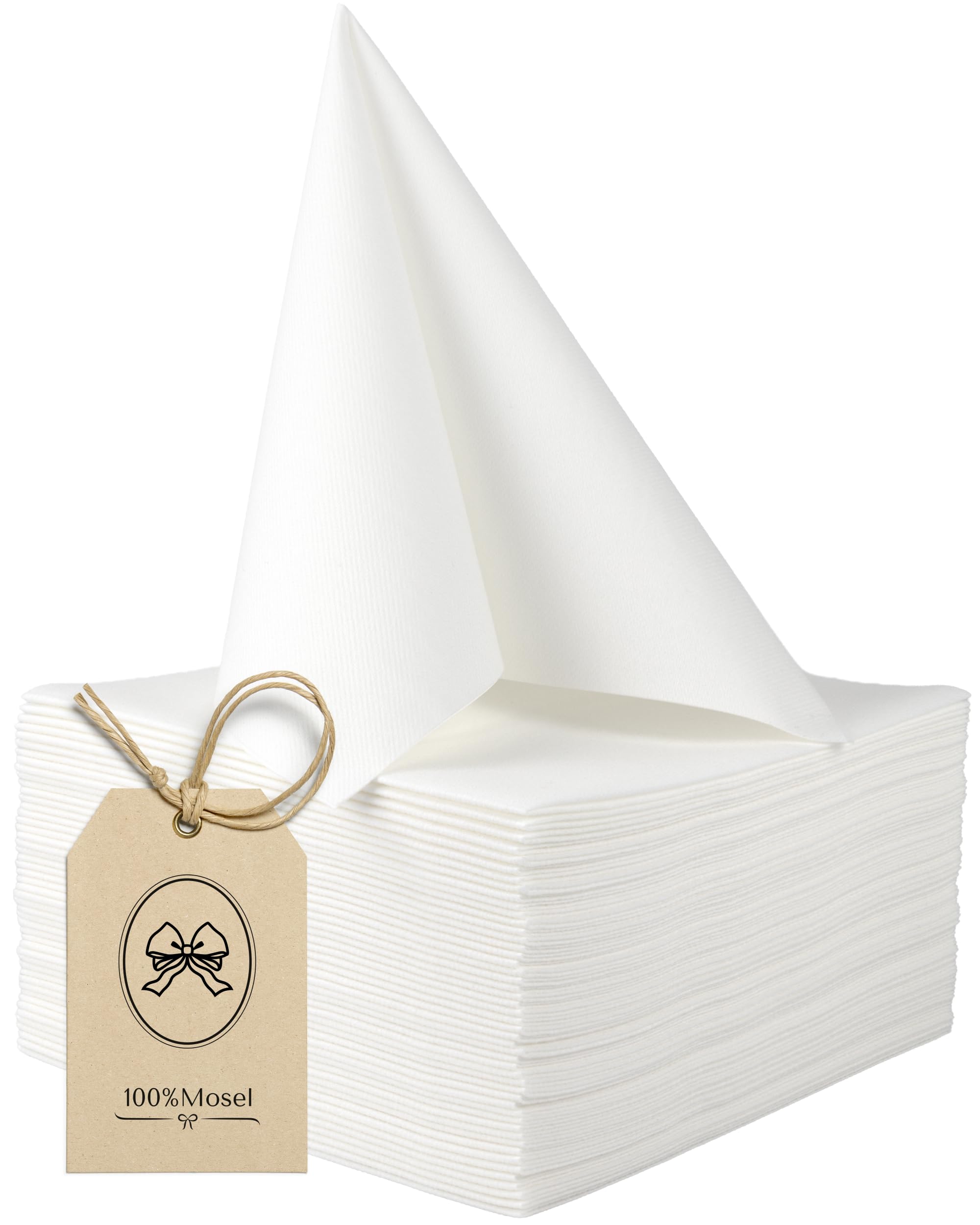 100% Mosel Airlaid Servietten, 50 Stück (40 x 40 cm), stoffähnliche Optik und Haptik – Premium Tischdeko für Hochzeit, Kommunion, Konfirmation, Taufe & Geburtstag