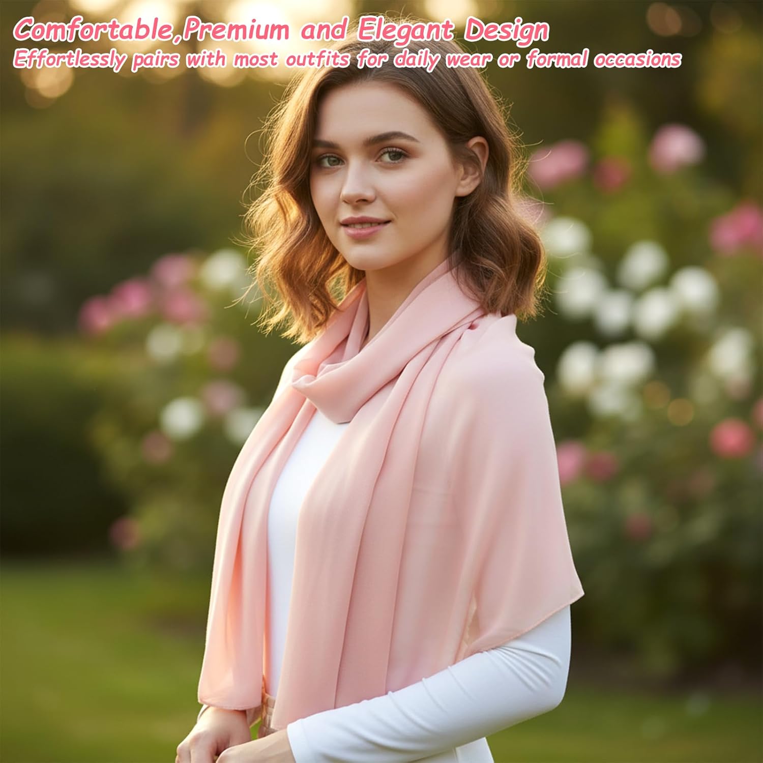 Light Pink Shawl, Chiffon Shawls and Wraps Soft Chiffon Scarve Silky Bridal Pink Scarf, Elegant Sheer Shawls for Evening Dresses Women Wedding Party Bridesmaid Gifts - Image 6