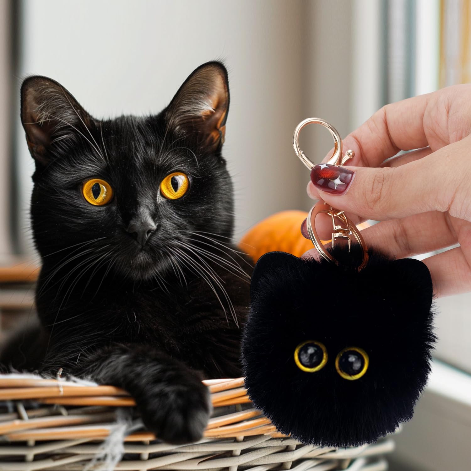 2szt Czarny Kot Miękki Brelok, Słodki Kot Pompon Brelok Miękki Kawaii Zawieszki Plecaka dla Kobiet Dziewczyn Kluczyki do Samochodu Portfele Akcesoria do Torby