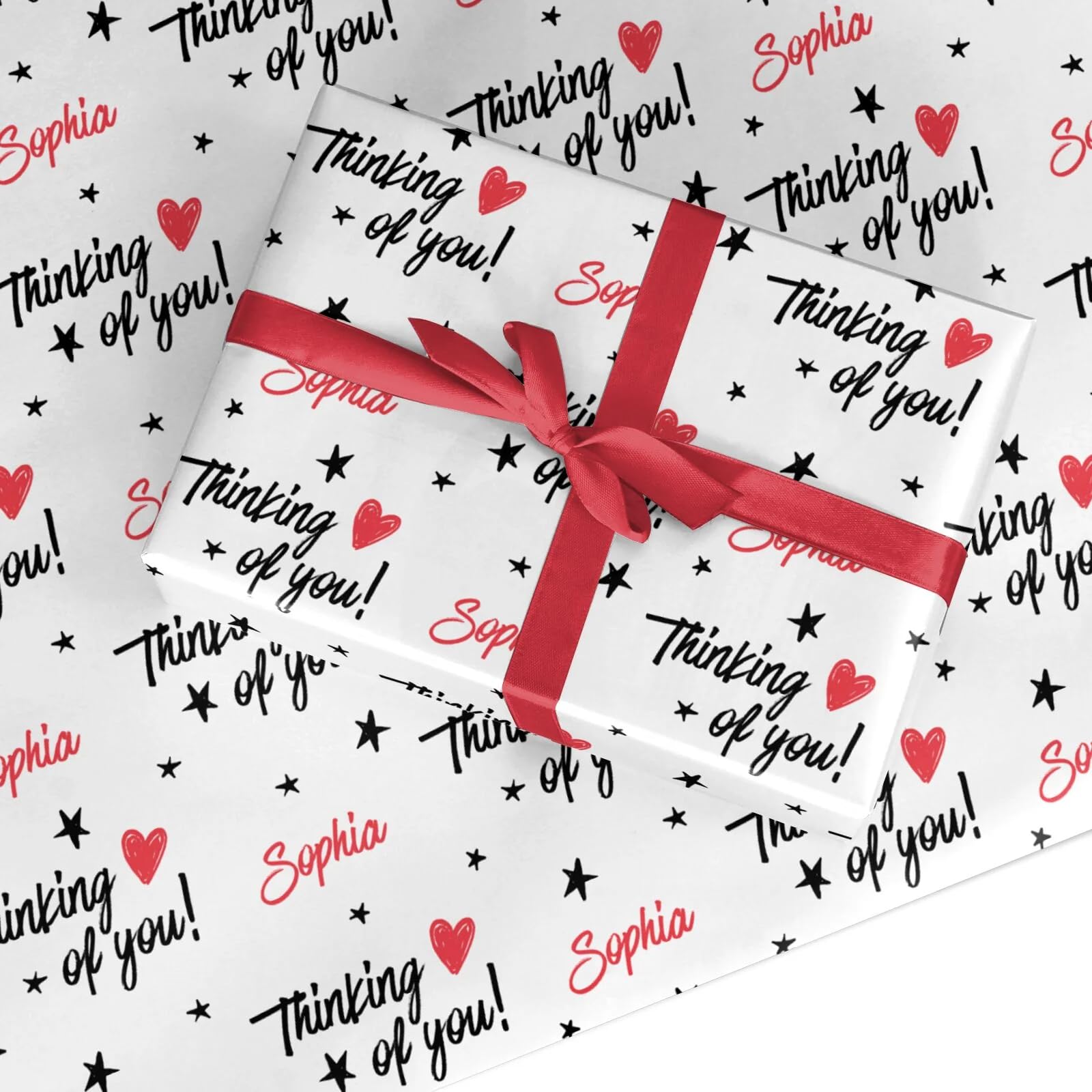 Personalised Thinking of You Wrapping Paper - Custom Name Gift Wrap - Thoughtful Present for Friends, Family & Loved Ones - Small Roll (50cm x 2.2m)
