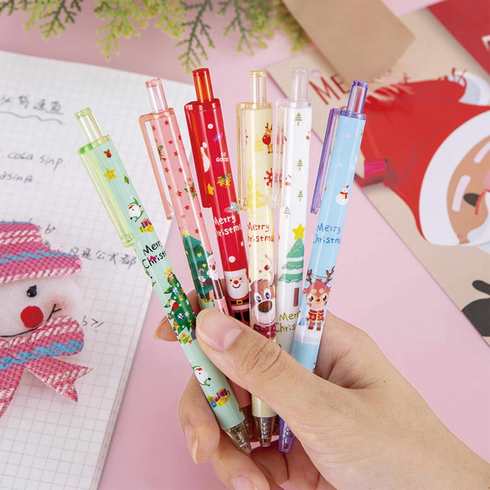 6 Pcs Cartoon Retractable Pens Christmas Gel Ink Pens Cute Xmas Gel Pen 0 5mm Black Ink Writing — view 4