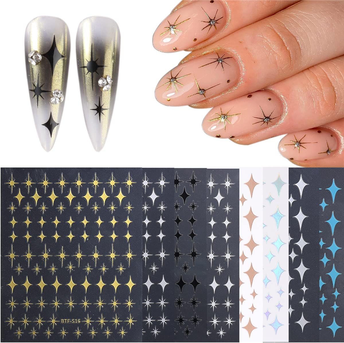 3D Star Stickers for Nail Art Silver Gold Bronzing Self