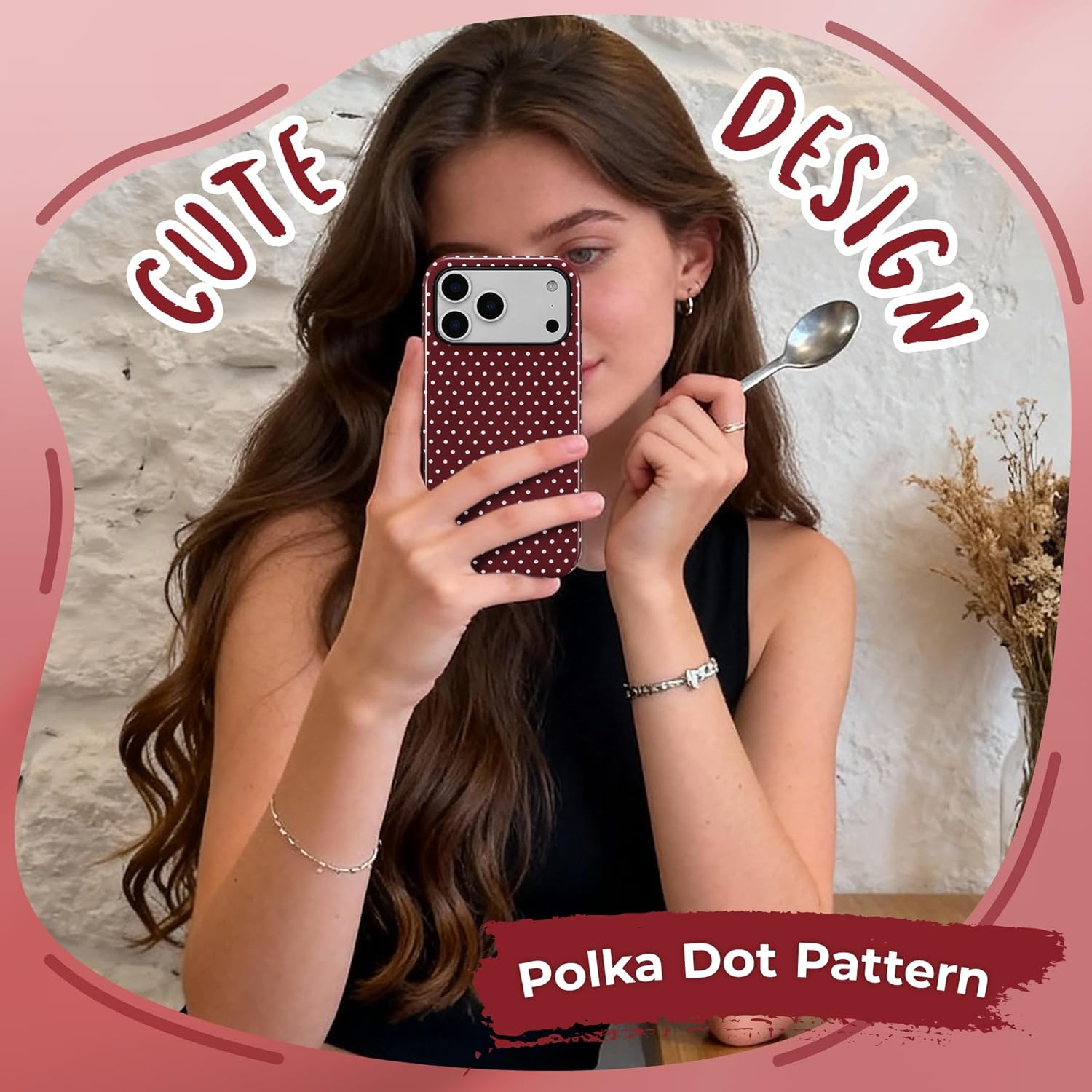 ZTOFERA Magnetic Case for iPhone 17 Pro Max, Compatible with Magsafe, Polka Dot Aesthetic Phone Case Cute for Girl Women, Hard PC+Soft TPU Protective Phone Cover for iPhone 17 Pro Max-Wine Red - Image 5