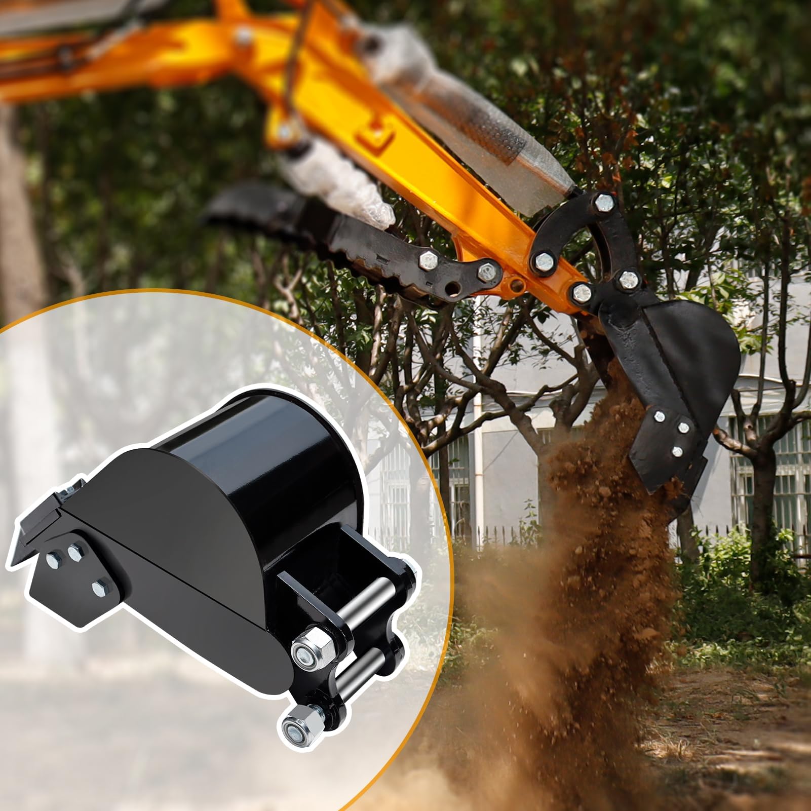 Grabenlöffel 20 cm, Narrow Digging Bucket, Aufnahme 90/25 mm | für Mini Bagger 0,8–1,8 t, Manganstahl verschleißfest, 2 verstärkte Zähne, für Rohrgräben und Landschaftsbau