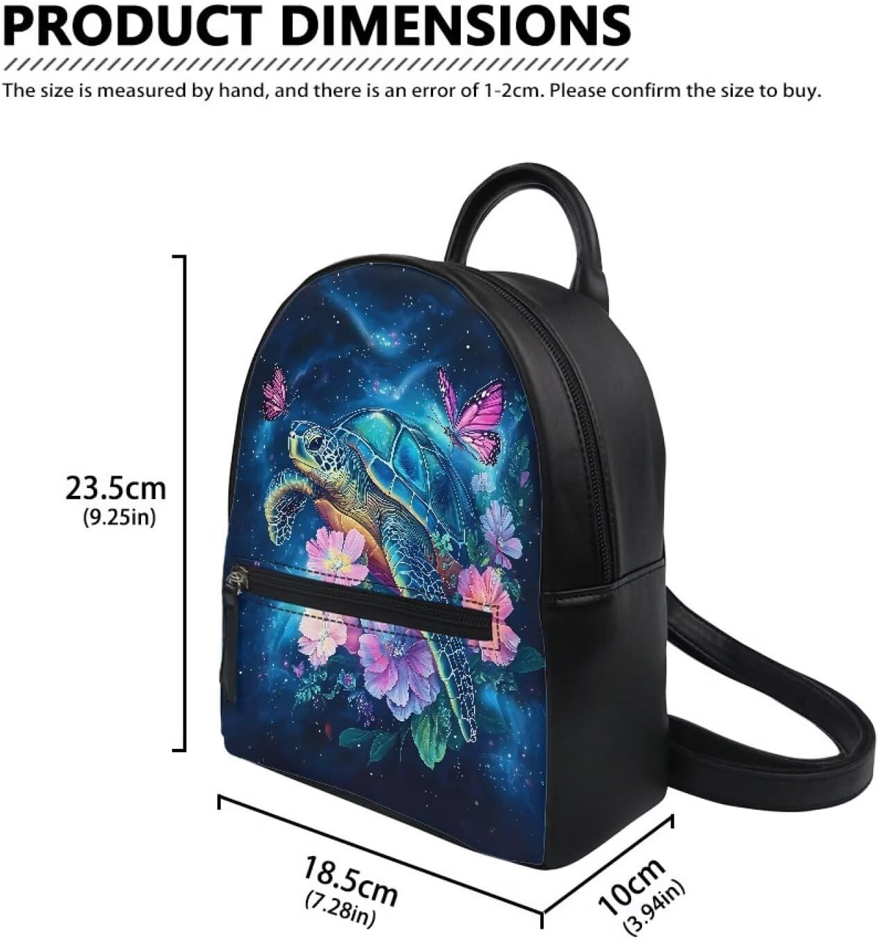 HUGS IDEA Sea Turtle Mini Backpack for Women Butterfly Fashion Leather Backpack with Zipper Closure Casual Crossbody Bag for Shopping Lightweight Small Knapsack for Women Travel