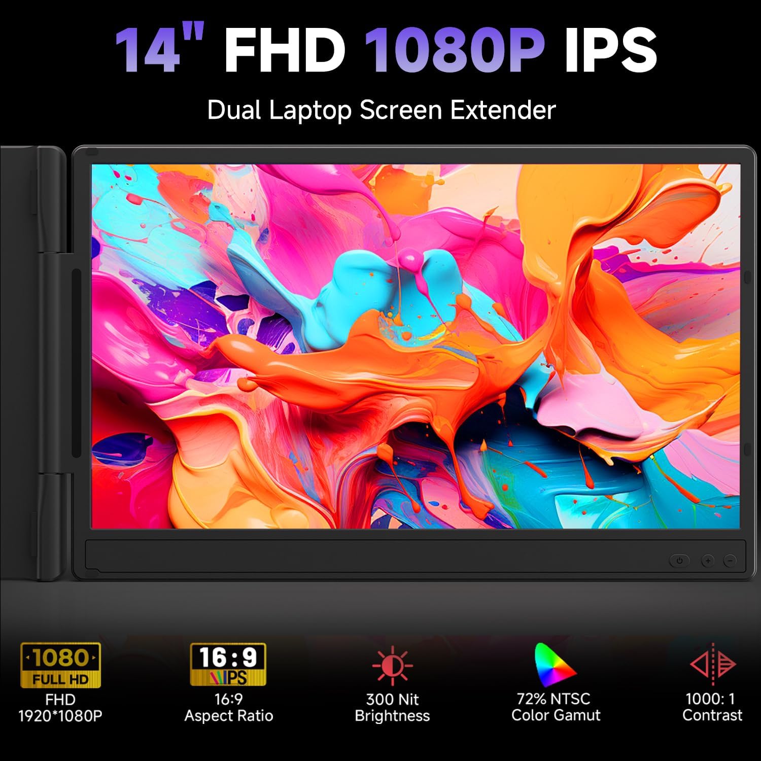 Triple Laptop Screen Extender, Upgraded 14" 1080P FHD IPS Laptop Monitor Extender, Plug & Play LCD Type-C/USB-A/HDMI Travel Monitor for Laptops 13"-17", Fits Windows Mac Linux Chrome