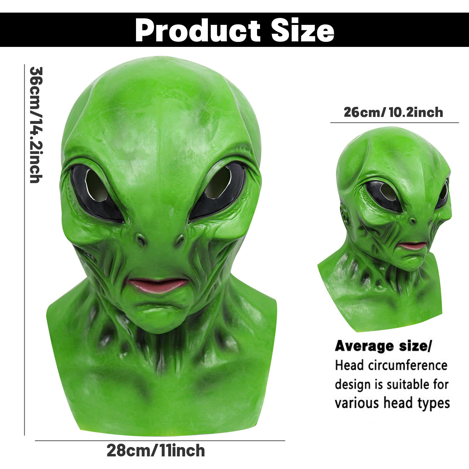 Xinxiaomeng Alien Mask Scary Halloween Realistic Alien Face Masks Novelty Monster Mask Halloween Costume Cosplay Props (Green)