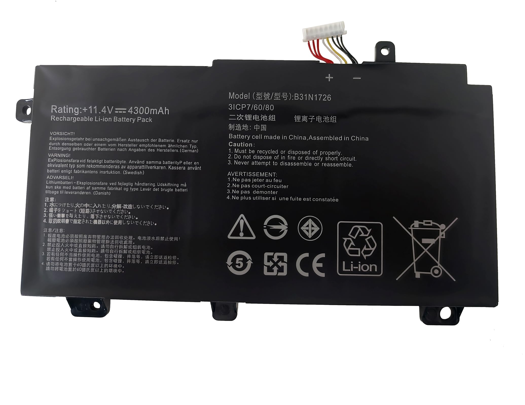 B31N1726 Batería para ASUS B31N1726 0B200-02910000 TUF Gaming FX504 FX504G FX504GD FX504GE FX504GM FX505 FX505DT FX505DV FX505DU 【Cable Corto】