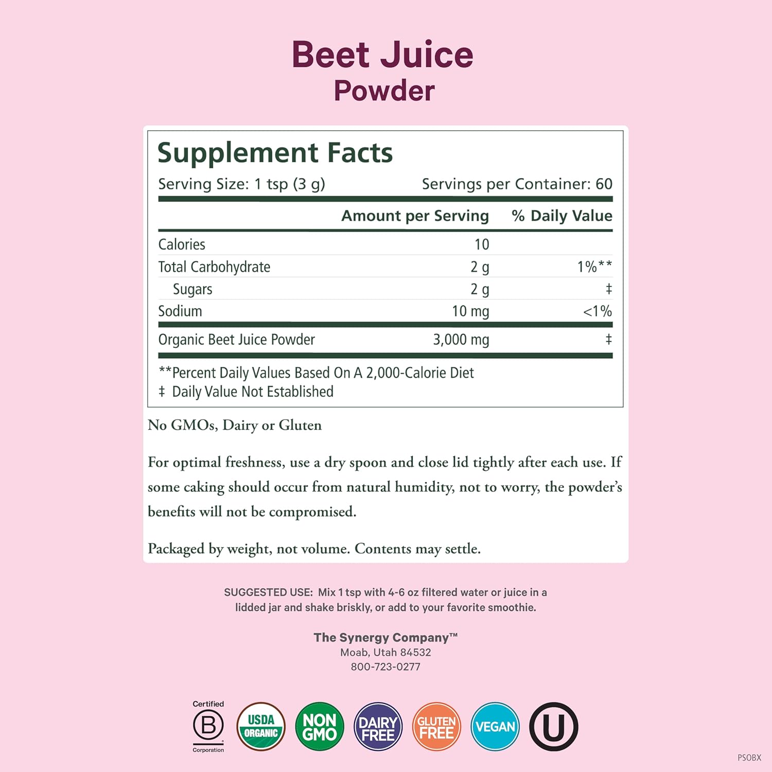 PURE SYNERGY Organic Beet Juice Powder | Pre-Workout Supplement | Organic Beet Root Juice Powder | for Healthy Circulation, Exercise, and Detoxification (6.4 oz.)