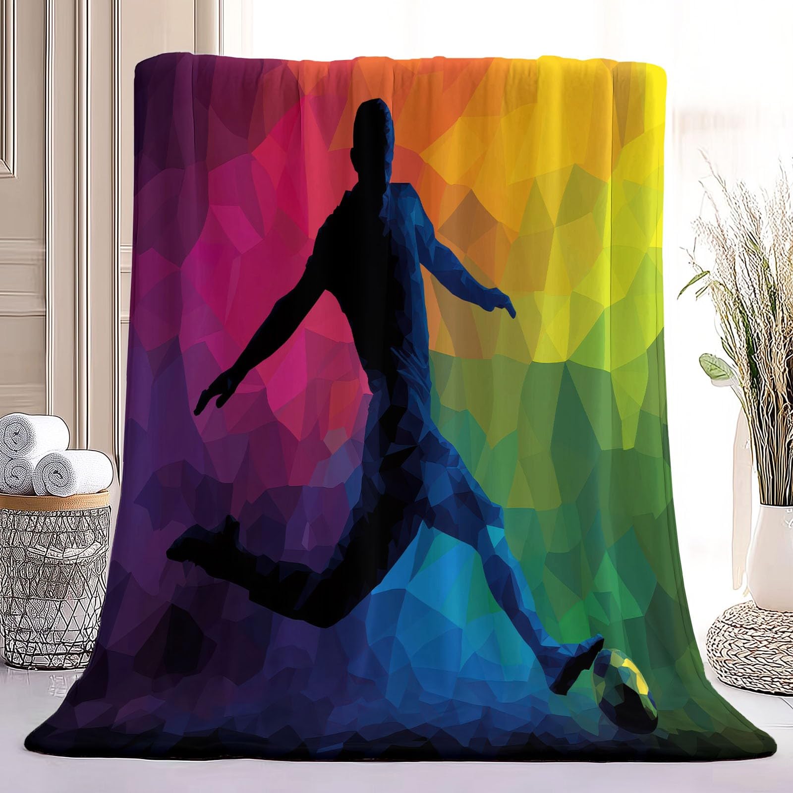 Abstrakcyjny koc flanelowy, miękki koc w kratę puszysty gradient geometryczny tęcza sportowiec, na każdą porę roku kolorowe drukowane koce do prania na sofę fotel do łóżka, 150x200 cm