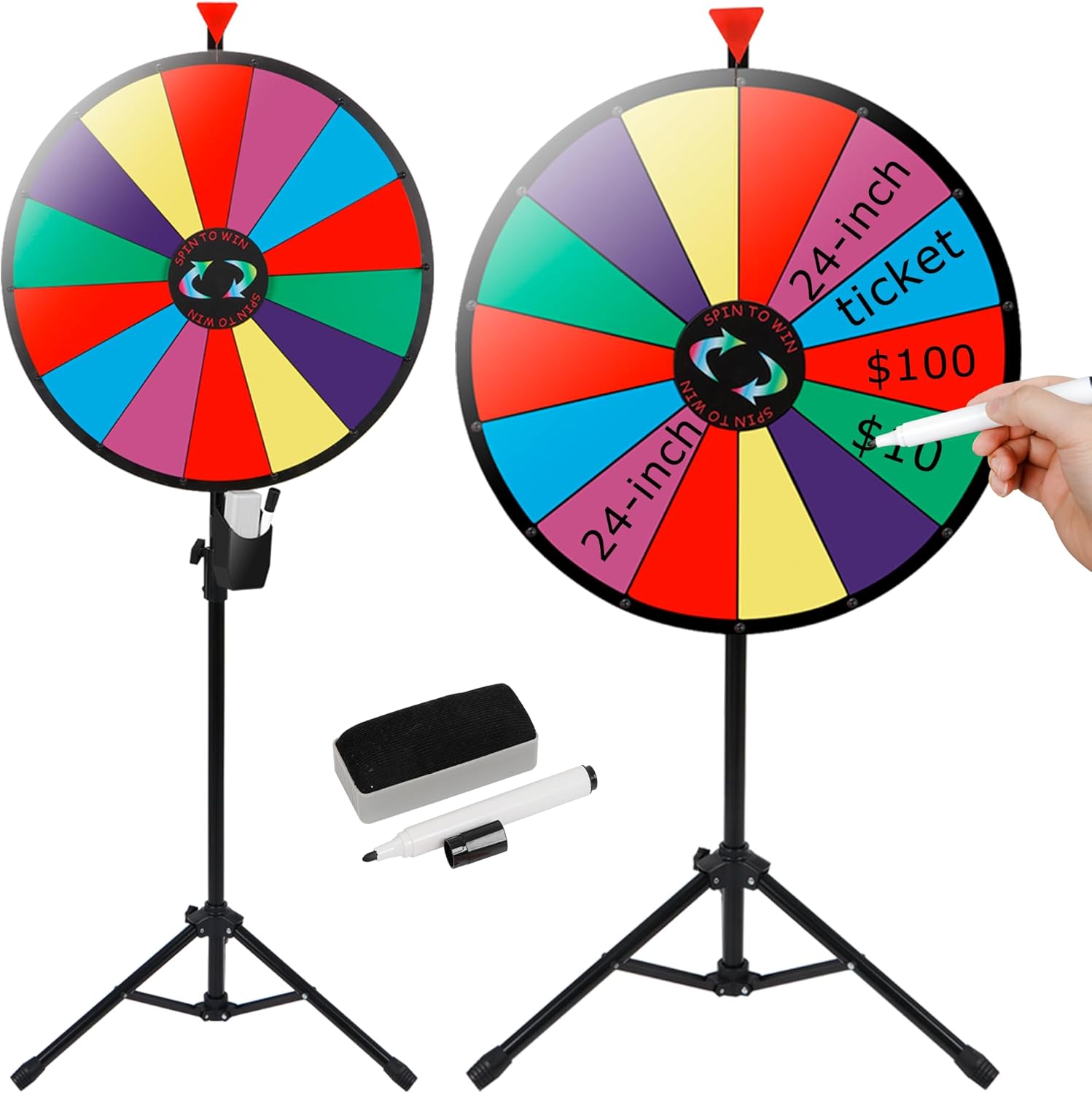 Nova Microdermabrasion 24 Inches Color Prize Wheel - Spinning Wheel with Adjustable Folding Tripod Floor Stand - Dry Erase Marker & Eraser 14 Color Slots for Carnival Trade Show Fortune Spinning Game