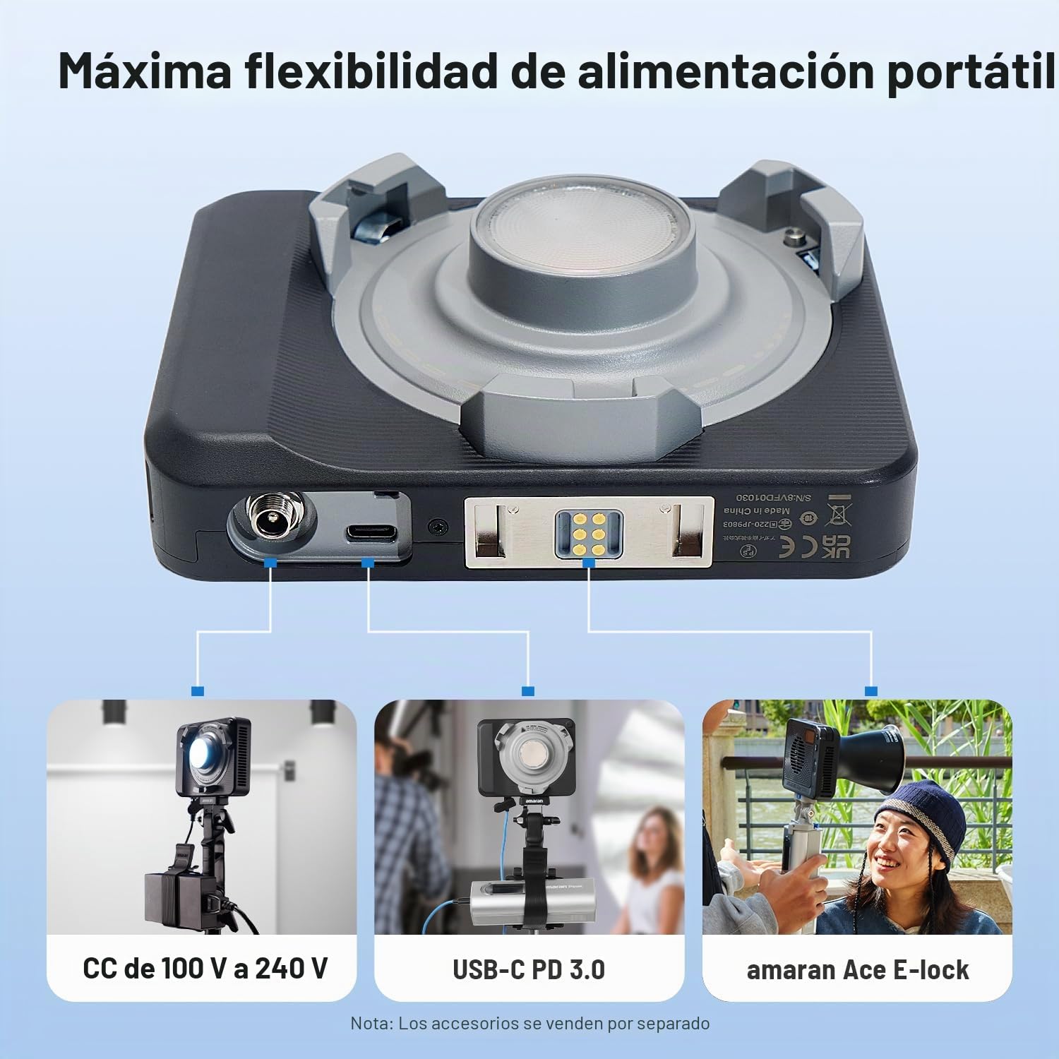 amaran Ray 120c 120 W Luz COB Full-Color Ultra-Compacta con Montura Bowens, USB-C PD y Ace E-Lock, IP54 | Ultra compacto, USB-C PD, Ace E-Lock, IP54, RGBWW, temperatura de color, control de aplicación, formador de luz, softbox