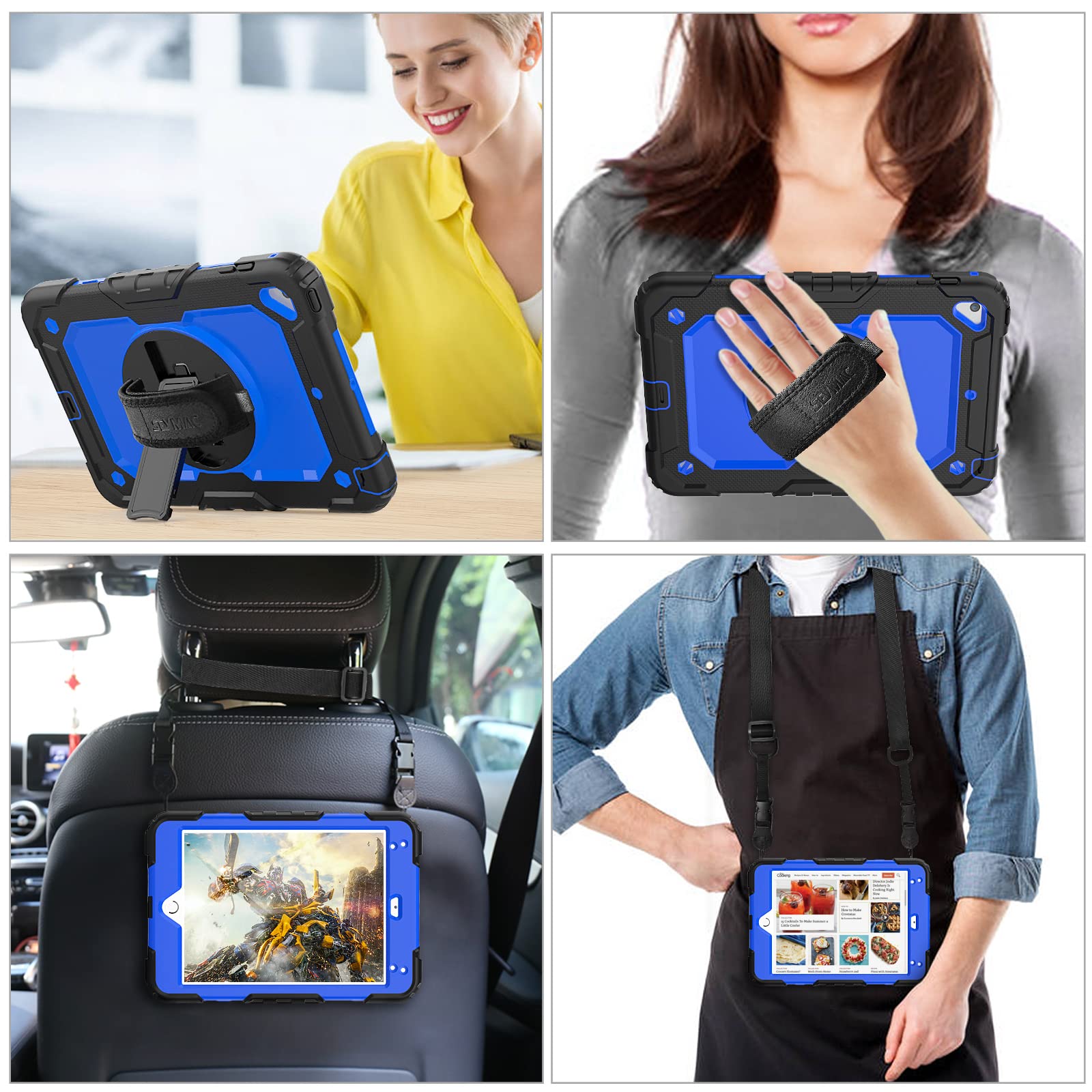 SEYMAC stock Case for iPad Mini 5/4, Protection [Full-Body] Case with 360 Degrees Rotating Stand [Pencil Holder] [Screen Protector] Hand Strap for iPad Mini 5th/4th Generation 7.9 inch(Blue+Black)