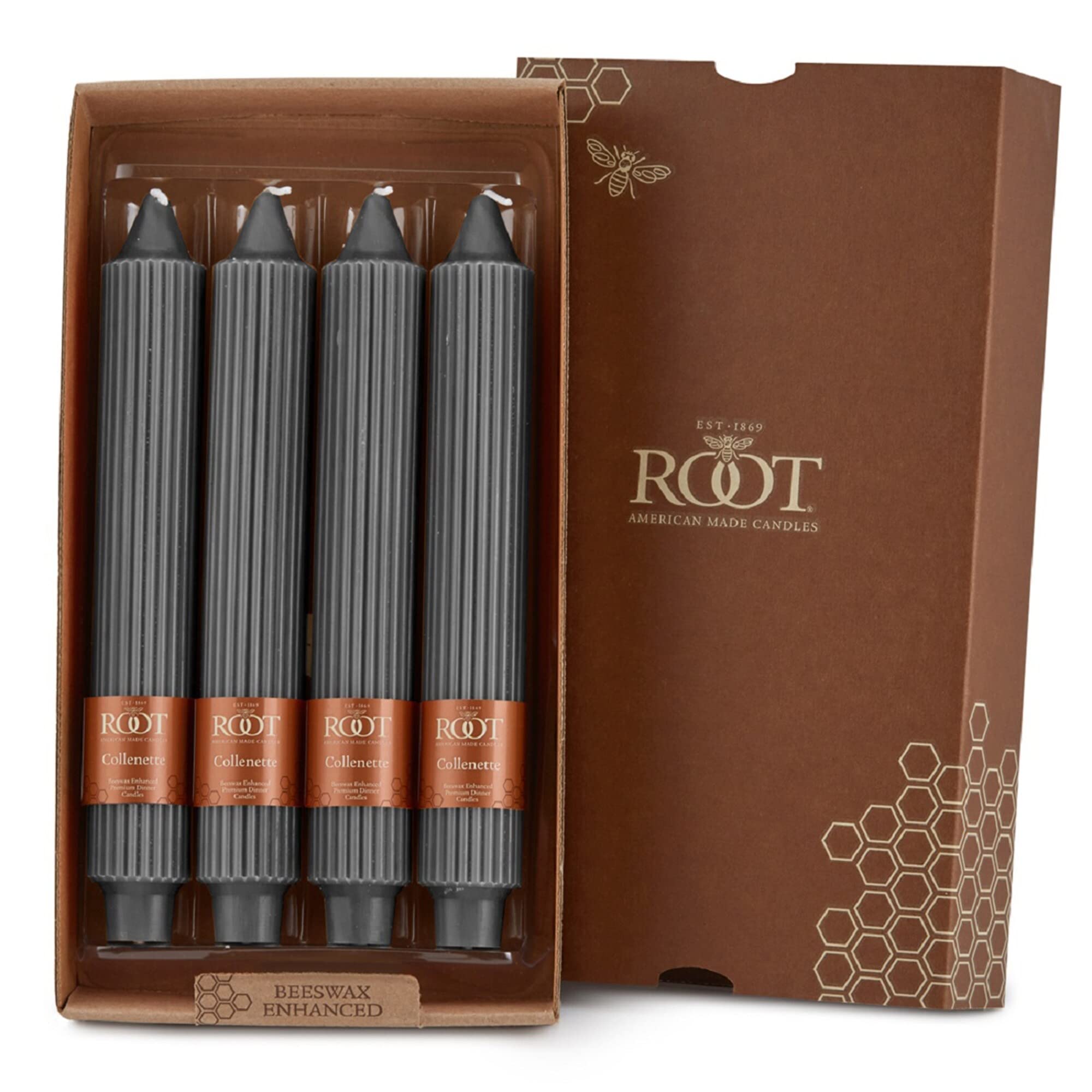 Root Candles Unscented Dinner Premium Beeswax Blend Boxed Candle Set, 9-Inch, Stone