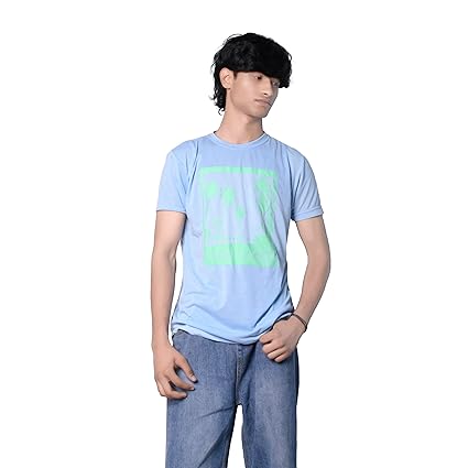 Kidzo Trendy T-Shirt for Mens | Premium Cotton | Light Blue | L