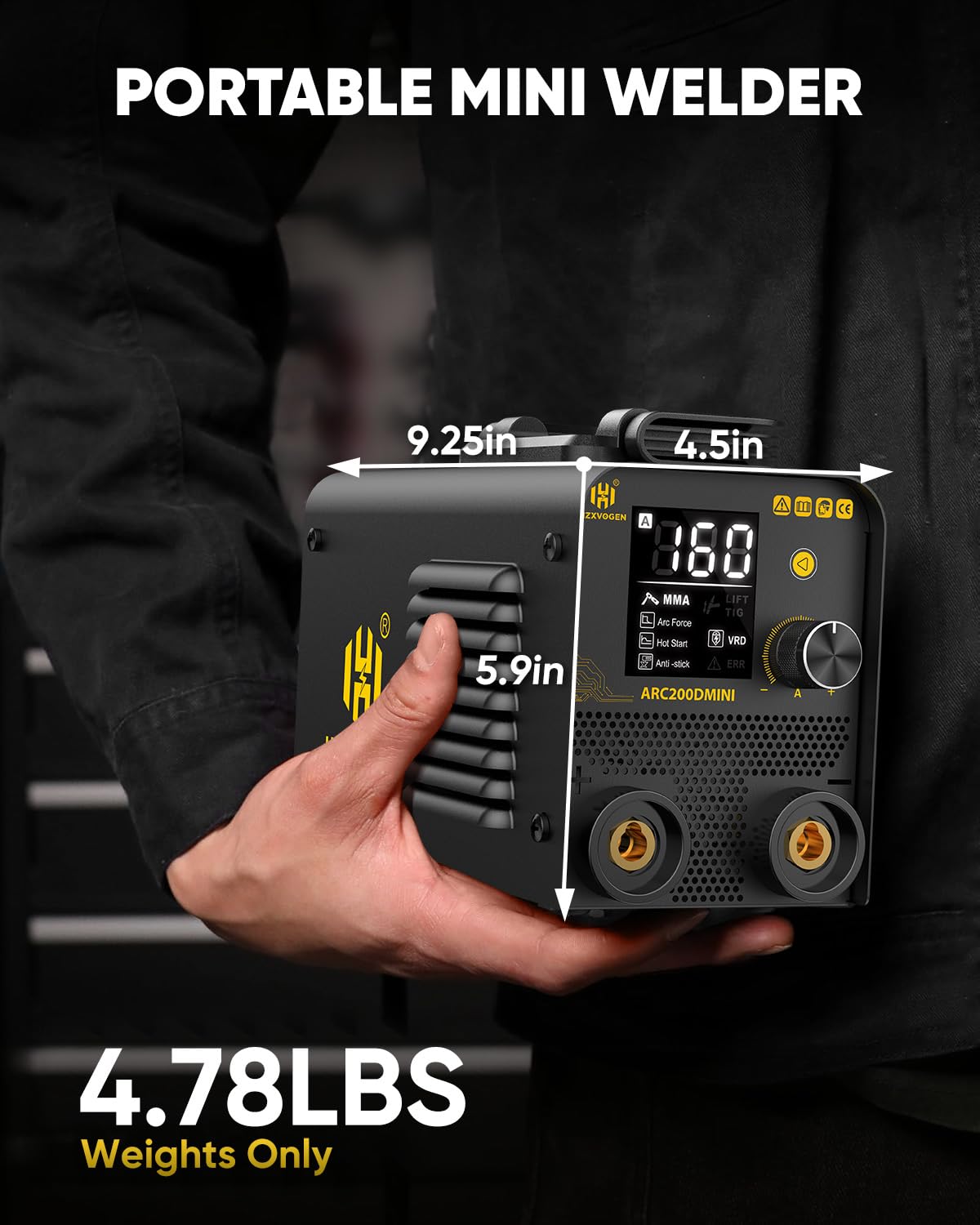 H HZXVOGEN Mini Spawarka Inwertorowa 230V 200A, 2 w 1 MMA & Lift TIG, Przenośna Spawarka Elektrodowa dla Początkujących i Majsterkowiczów, z Wyświetlaczem LED, Hot-Start, Anti-Stick