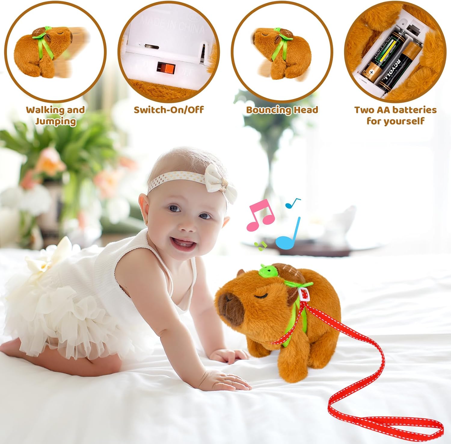 Capybara Plush - Walking Capybara Plush Toys, Electronic Interactive Stuffed Capybara with Turtle Backpack, Cute Capybara Stuffed Animals Gifts for Kids Boys Girls