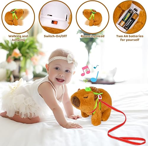 Miniatura 3 de Capybara Plush - Juguetes de peluche Capybara que camina, capibara de peluche interactivo electrónico con mochila de tortuga, lindos animales de