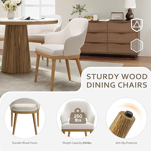 Miniatura 5 de Juego de 4 sillas de comedor de madera, silla de comedor tapizada de tela moderna, sillas auxiliares de cocina, silla de cena de granja con respaldo