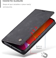 Vista 6 de SINIANL Funda tipo cartera para iPhone 11, funda de piel tipo libro plegable con función atril, ranura para tarjeta de crédito, cierre magnético
