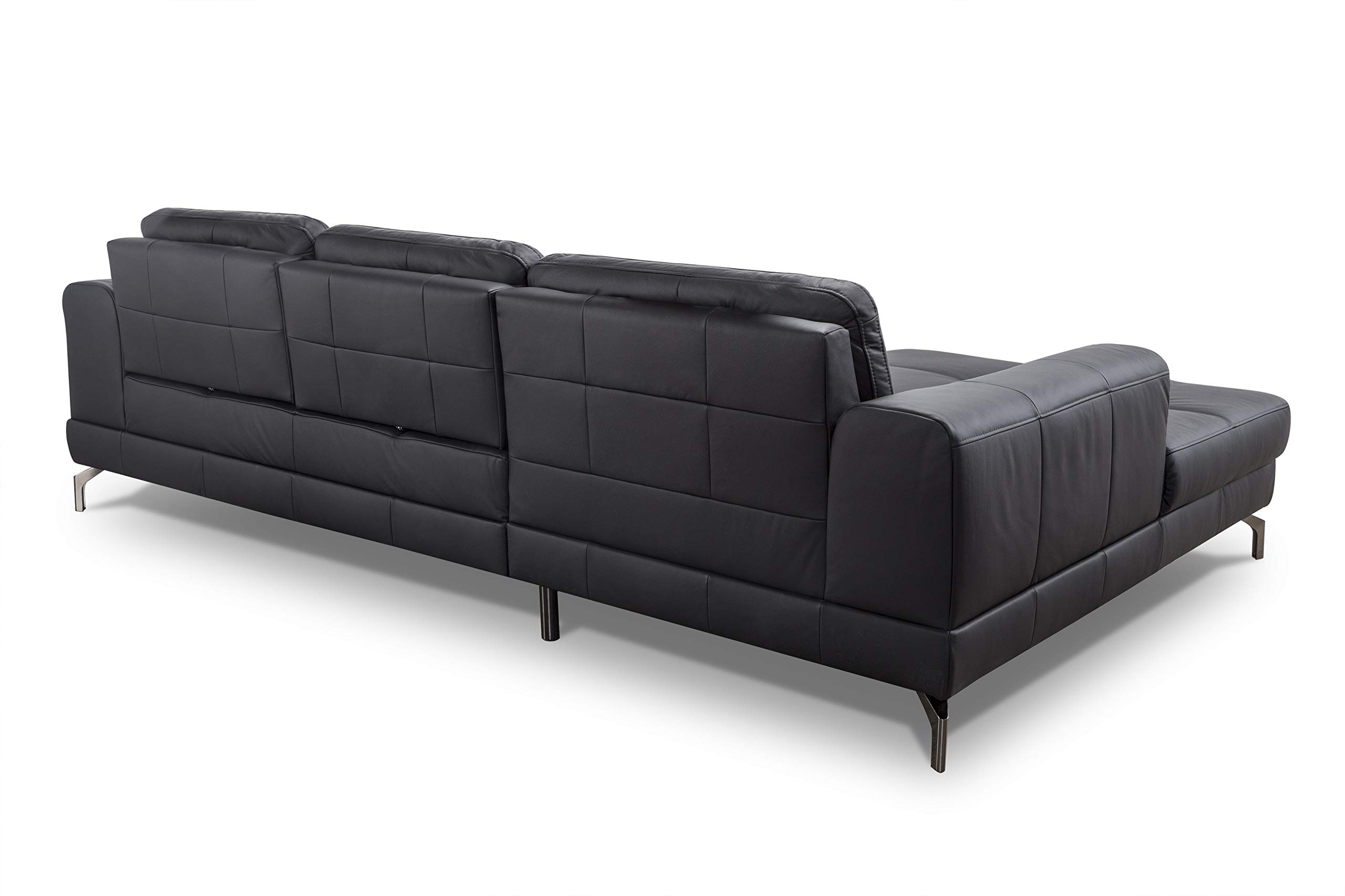 CAVADORE Ledergarnitur Benda / Großes Ecksofa mit XL-Longchair links & Federkern / Inkl. Sitztiefenverstellung / 284 x 87 x 175 / Echtleder: schwarz