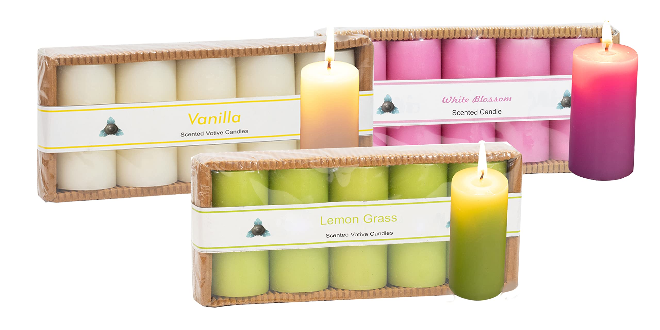 Stone & Feather, Scented Candles Combo Pack, Vanilla, Lemon Grass, White Blossom, Burning Time- 10-12 Hours, for Home Decoration, Diwali, Christmas.