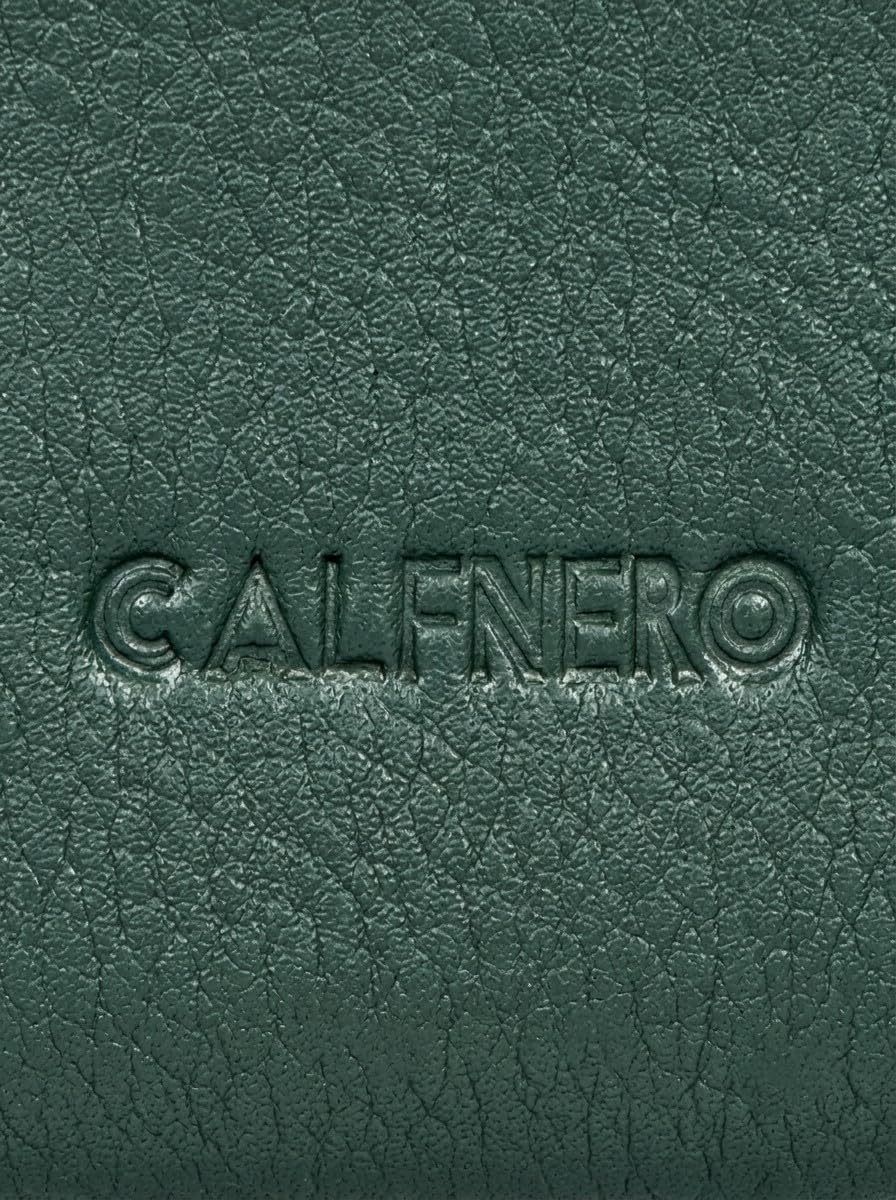 CALFNERO Genuine Leather Coin Wallet & Key Case | Leather Key Organizer for Men Women | Zippered Key Holder, Coin Purse, Cash & Card Pouch | Unisex Compact Travel Wallet (Green) 4