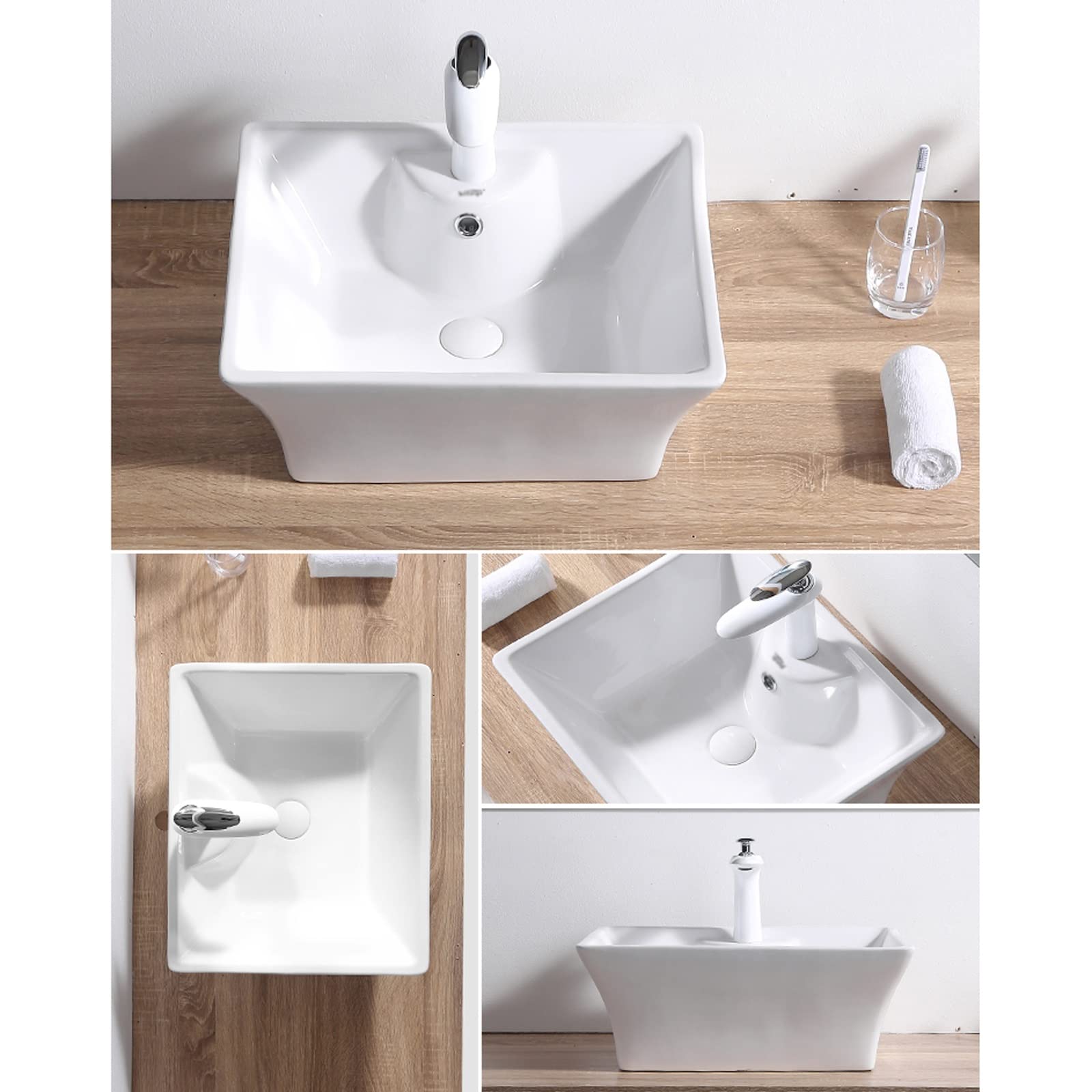 Umywalka Nablatowa, Ceramiczna, 19,4" X 16". Prostokątna Umywalka Nablatowa, Nowoczesna Porcelanowa Umywalka Łazienkowa Z Umywalką Nablatową.