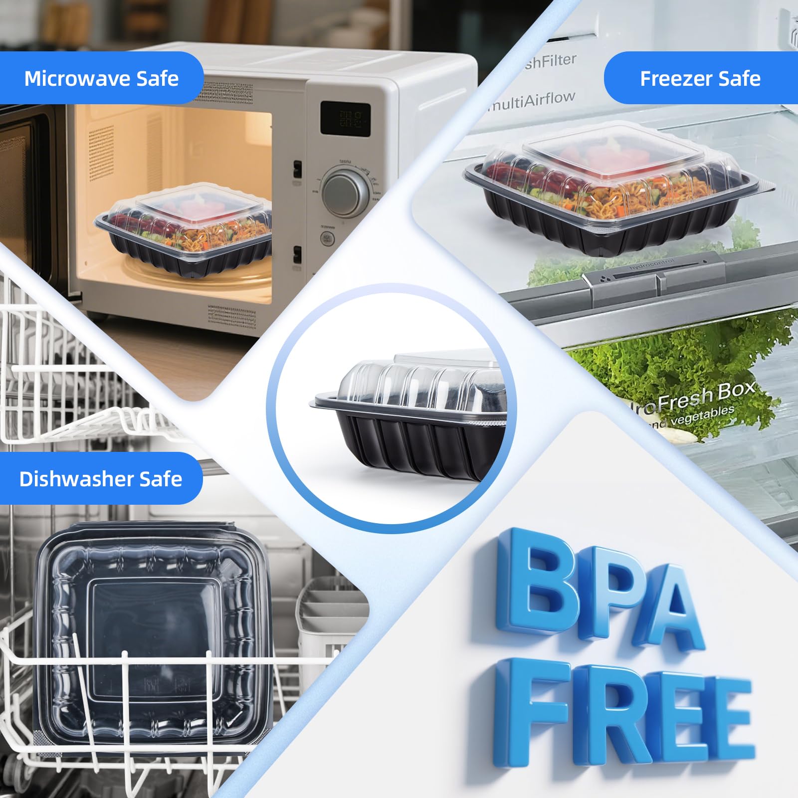 YANGRUI Contenedores reutilizables de gran capacidad, paquete de 45 unidades, 9.5 pulgadas, 38 onzas, sin BPA, antivaho, contenedor de preparación de comidas, apto para microondas, congelador,