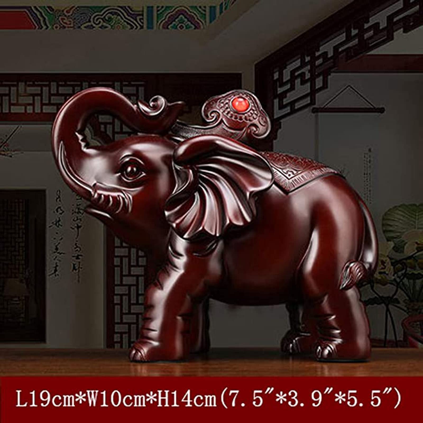 ZWCHGJ Feng Shui posągi słonia chińska żywica imitacja drewna figurki wystrój domu i biura wystrój stołu przyciągają bogactwo i szczęście para, czerwony, mały prezent